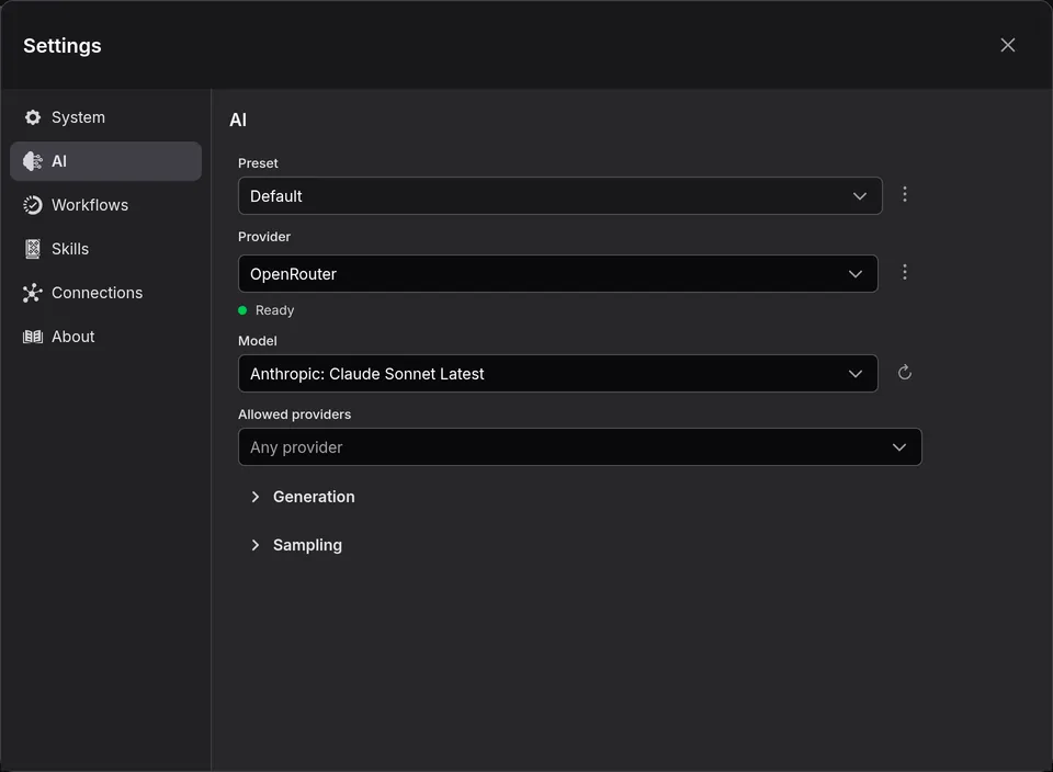 The AI settings