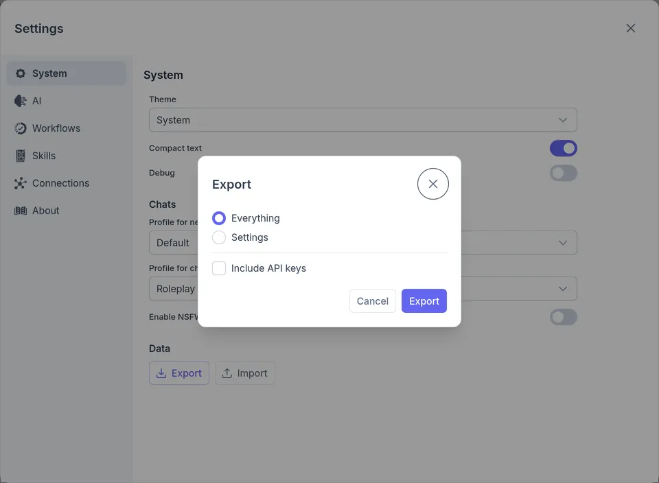 The Export dialog