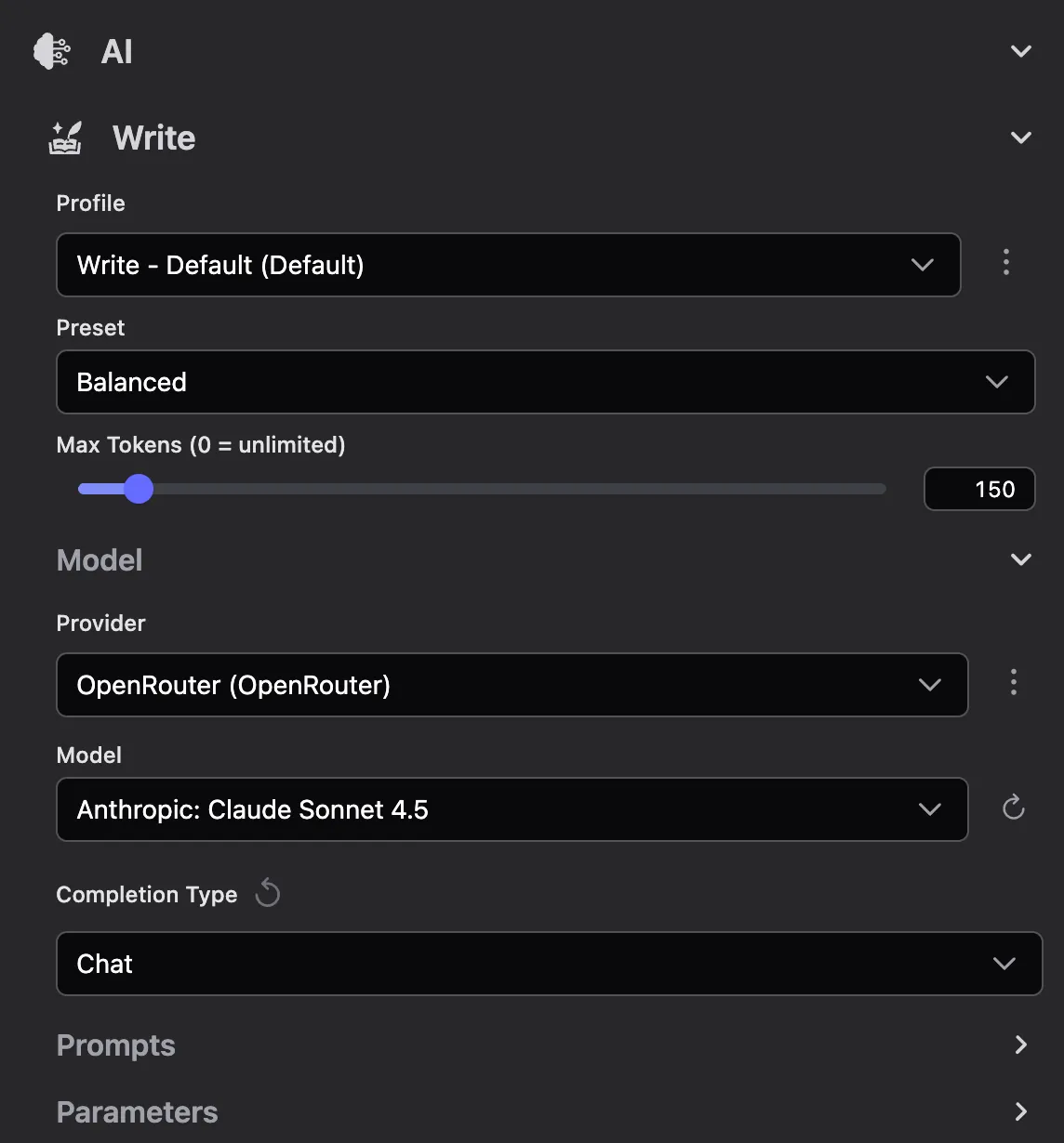 Use the Chat completion type with chat models like Claude Sonnet