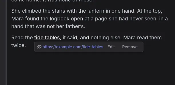 A link, with its address, Edit and Remove