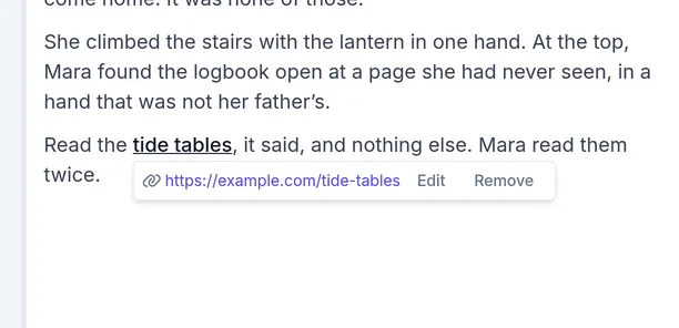 A link, with its address, Edit and Remove