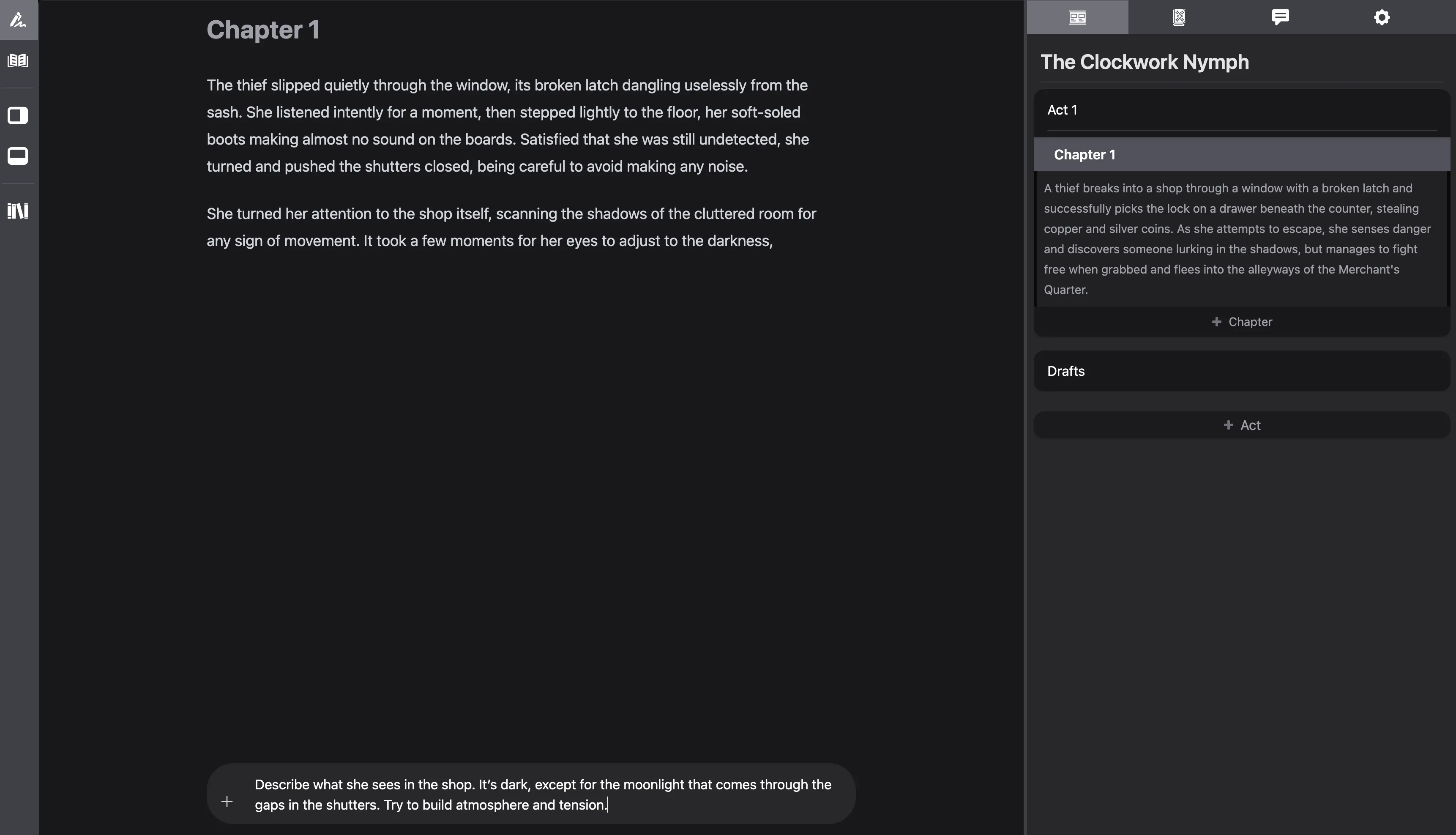 Use the Prompt Bar to guide how the AI continues the story