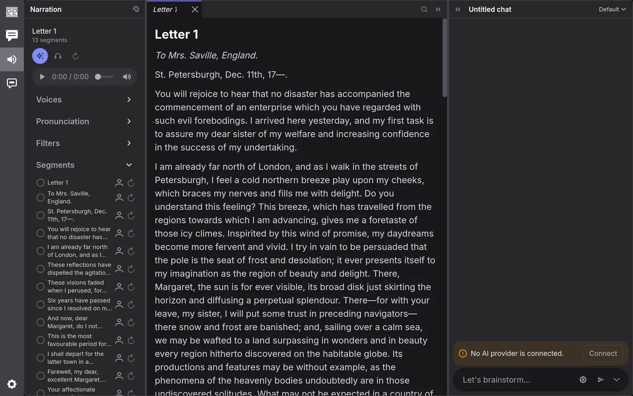 The narration panel beside Letter 1