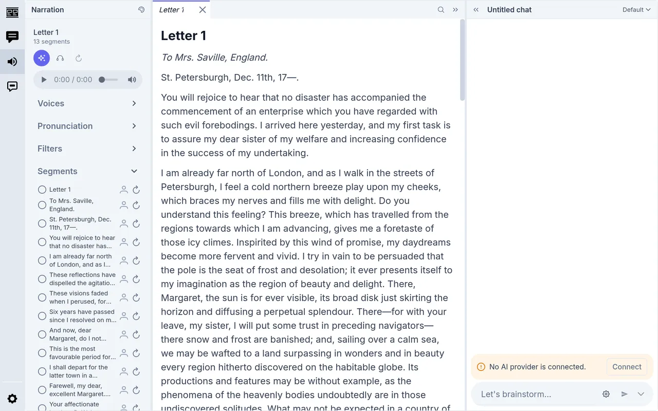 The narration panel beside Letter 1