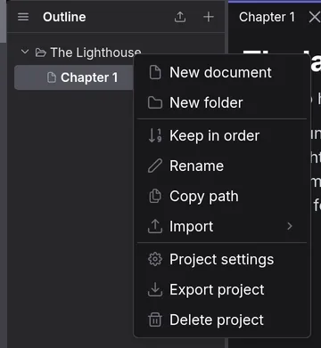 The menu for a folder