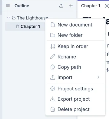 The menu for a folder