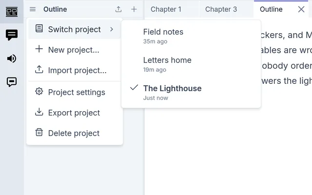 The Projects menu, with when each was last edited