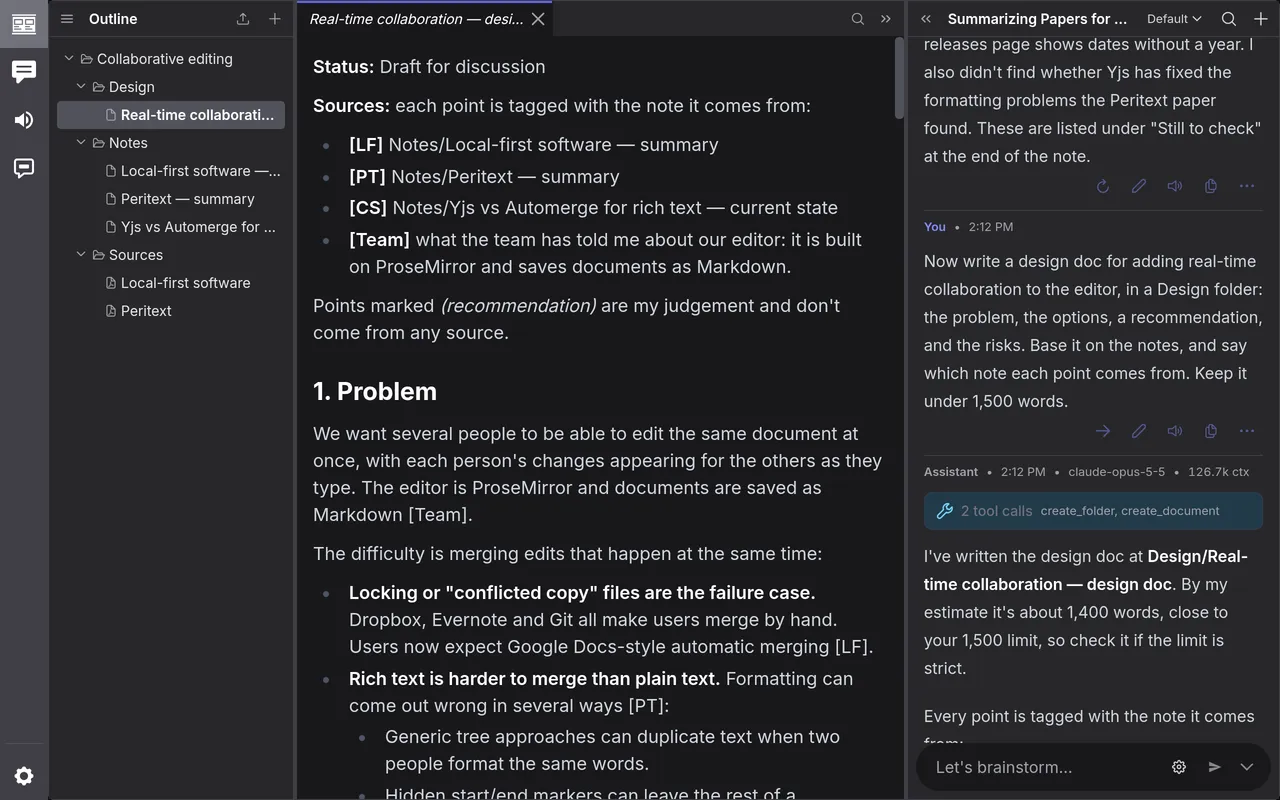 The design doc, written into the Design folder