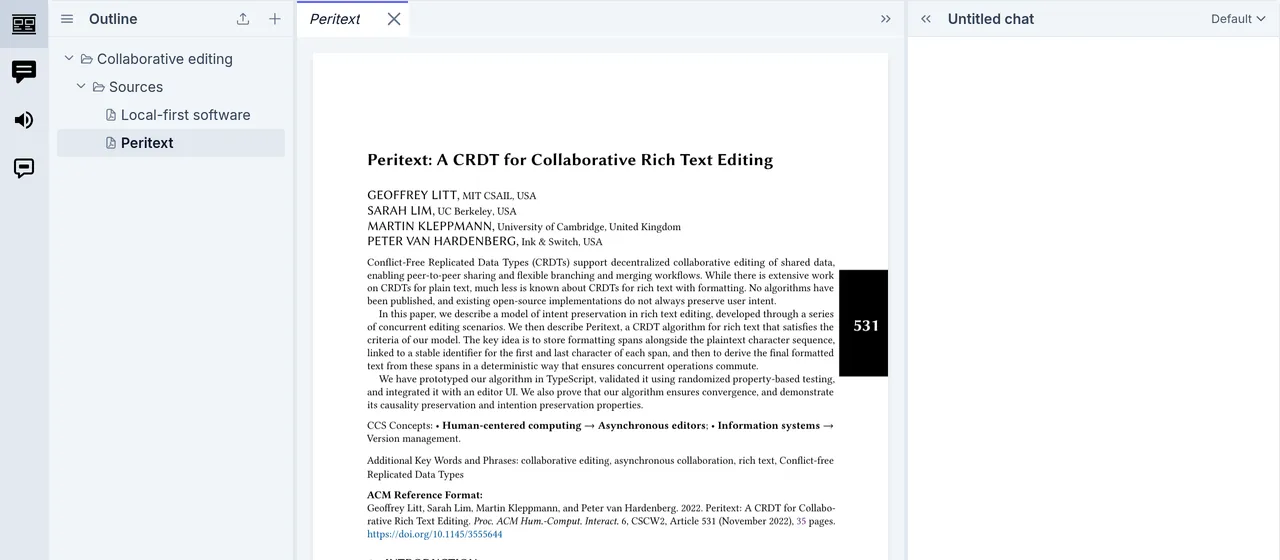 Two PDFs in a Sources folder, one open at its first page