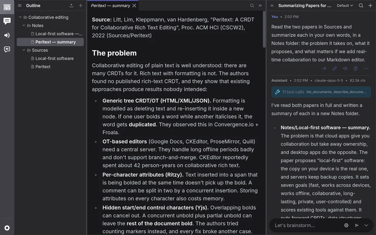The summary of Peritext, and the model's reply