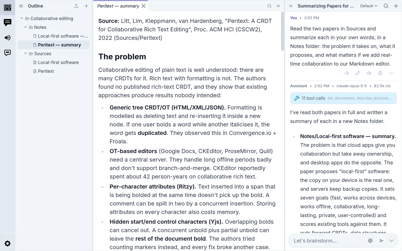 The summary of Peritext, and the model's reply