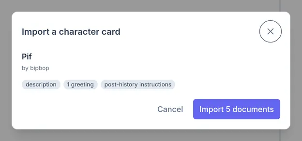 Importing Pif: a description, a greeting and post-history instructions
