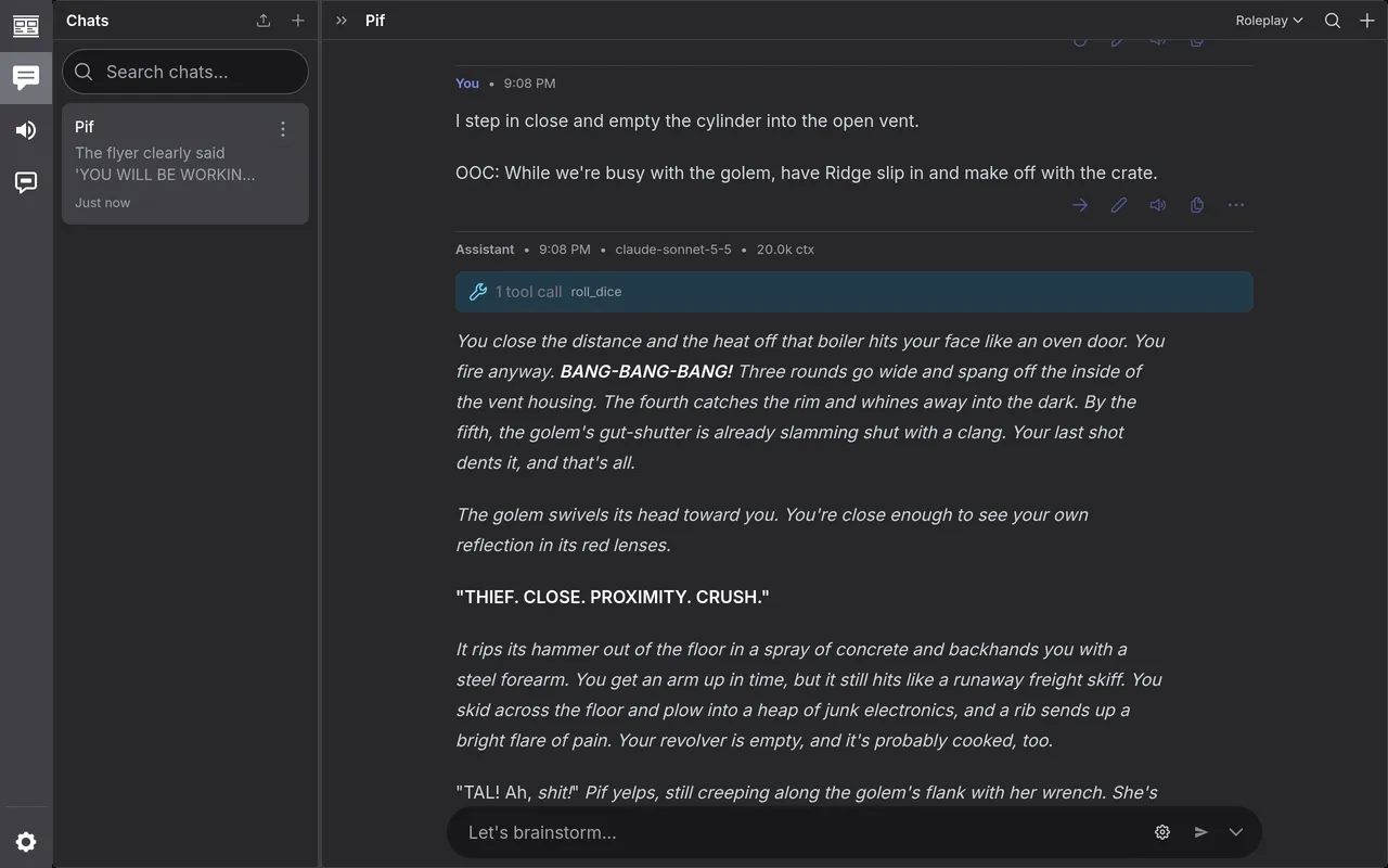 An action and an out-of-character note in one turn
