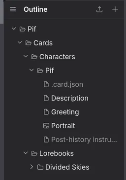 The card and the lorebook in the outline