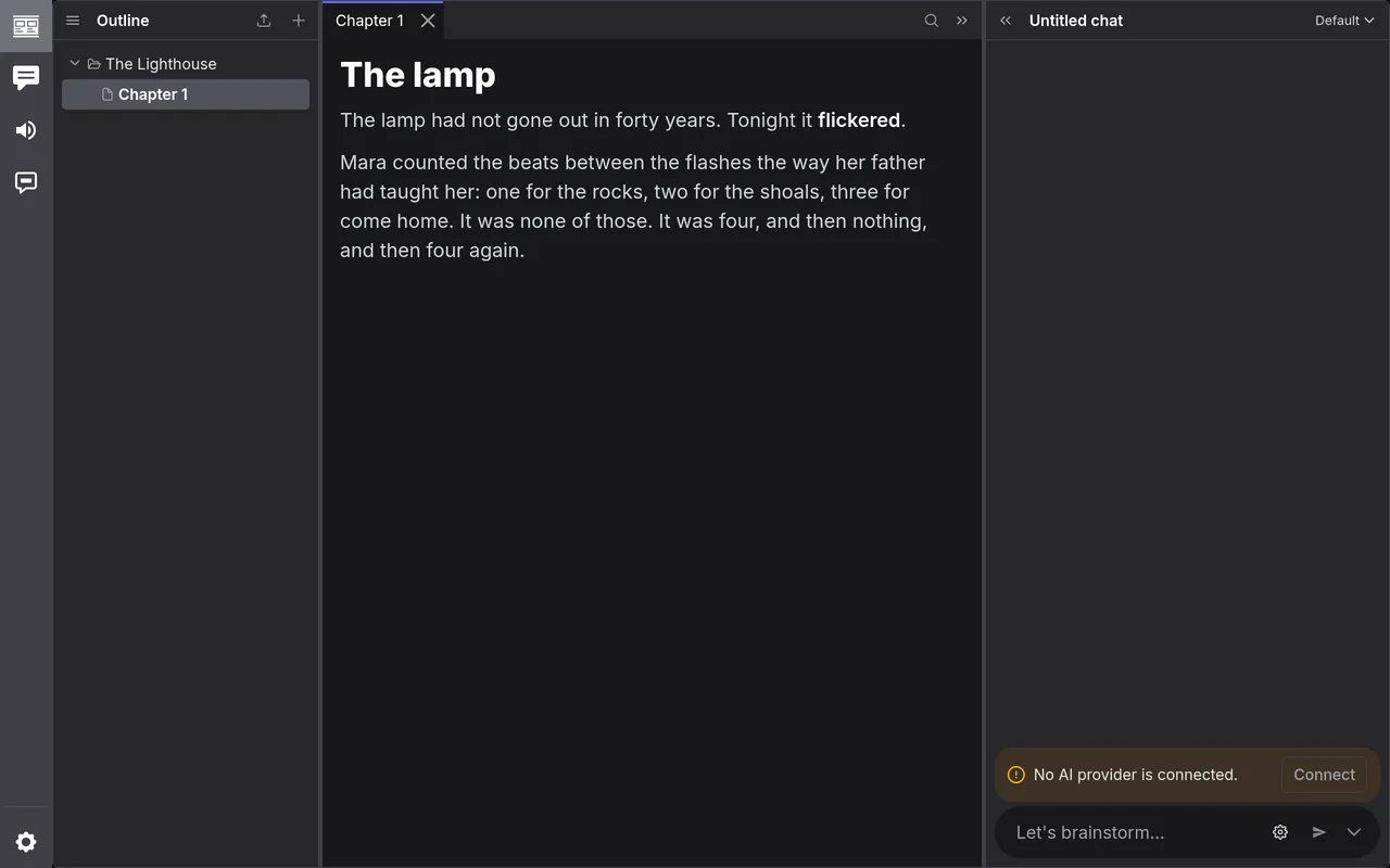 The outline, the editor and the chat