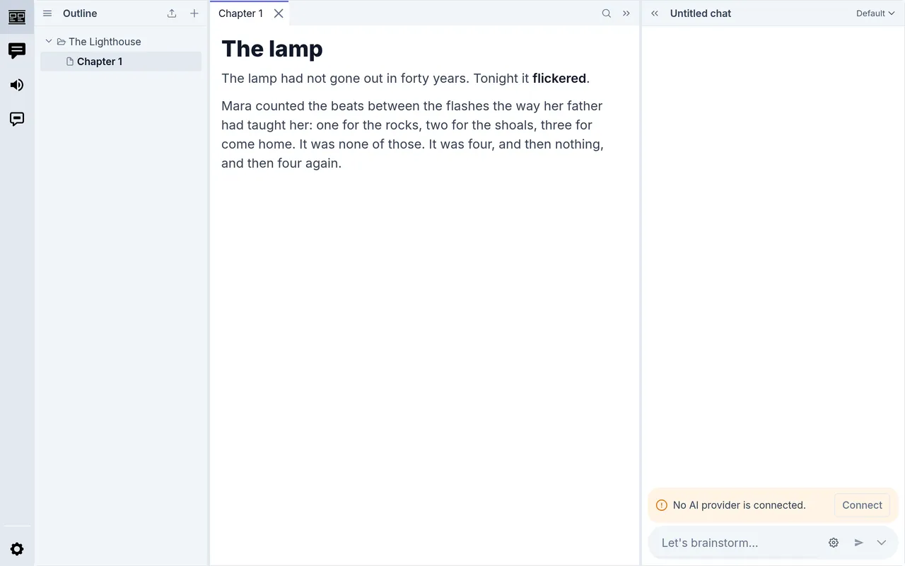 The outline, the editor and the chat